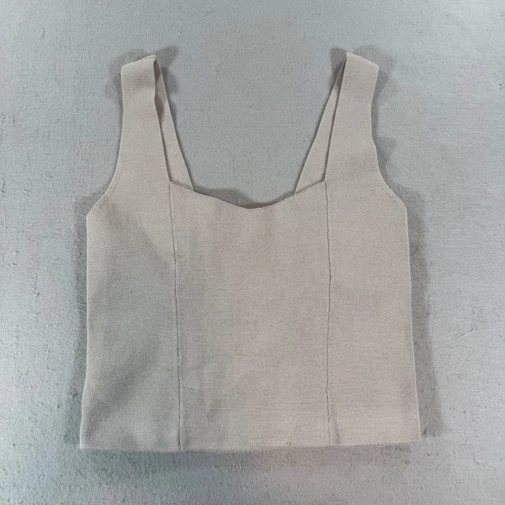 Abercrombie & Fitch Womens Small Beige Knit Corset‎ Tank Top Sweetheart Neckline